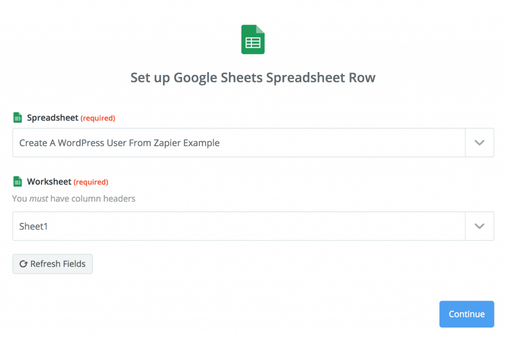 Select a Google Sheet inside Zapier