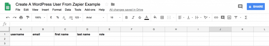 create a wordpress user from zapier google sheets example