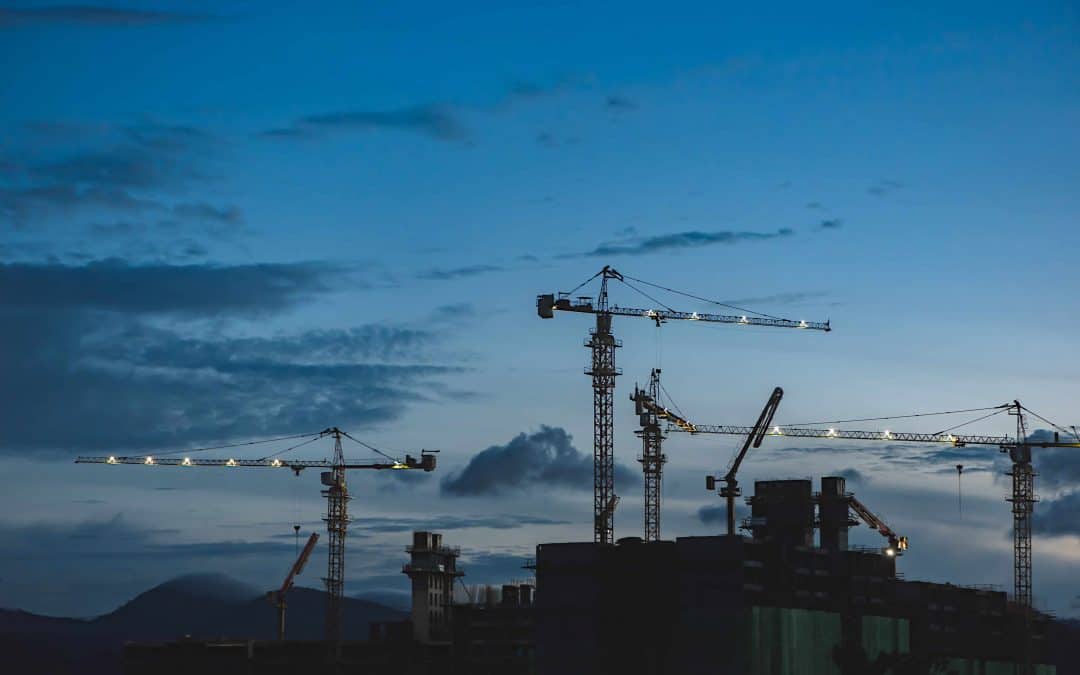 Cranes at a construction site.