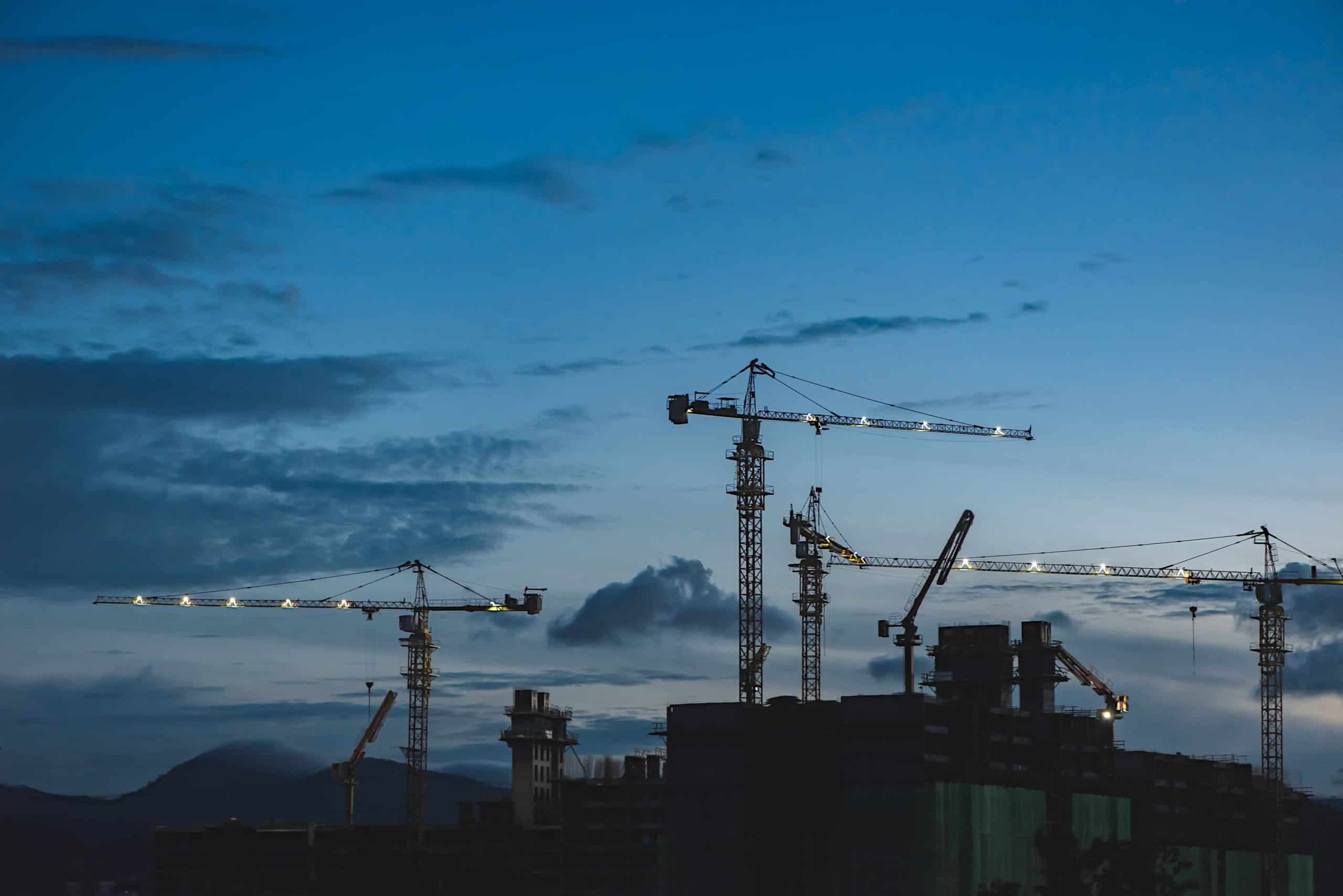 Cranes at a construction site.