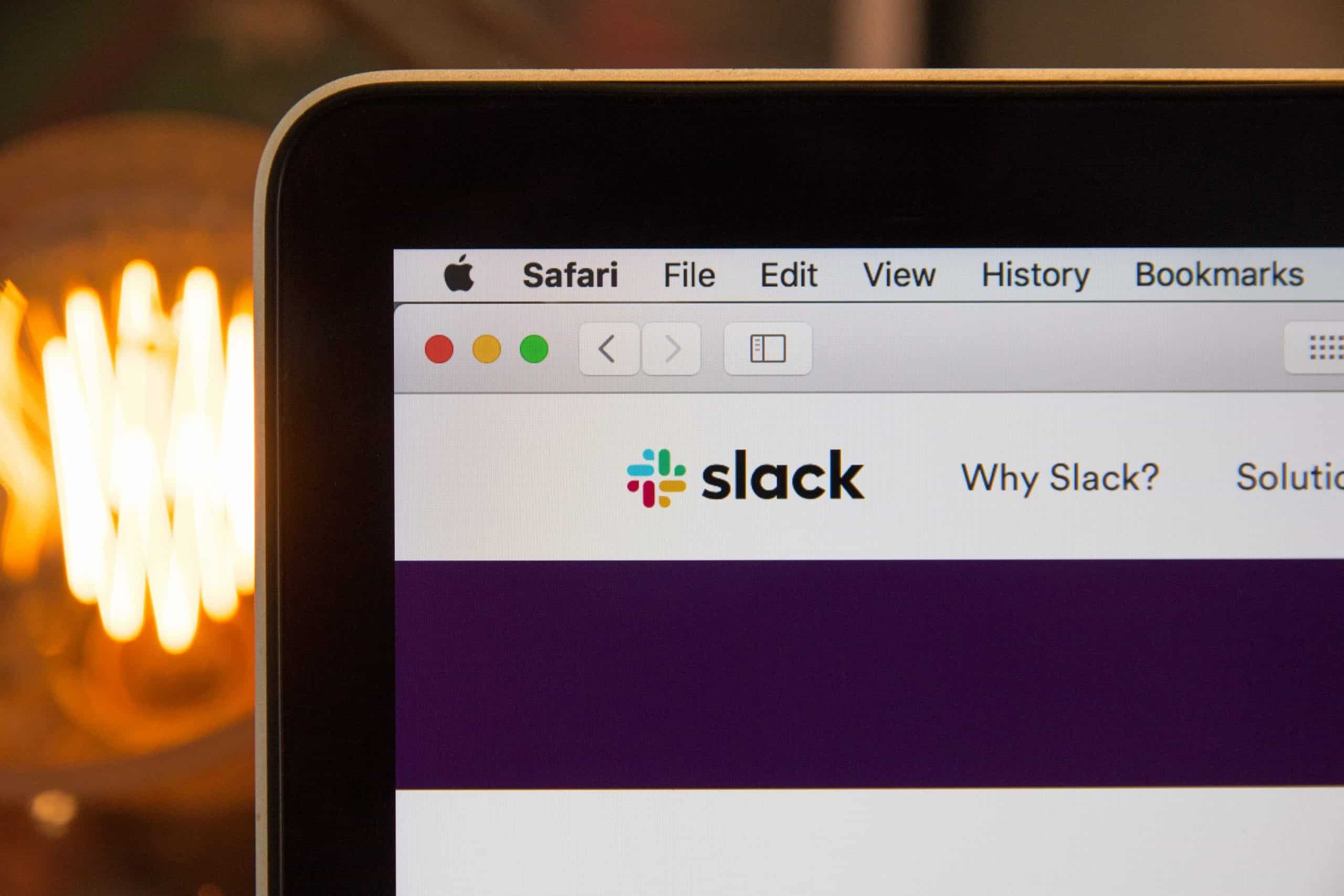 Picture of a laptop with Slack open.
