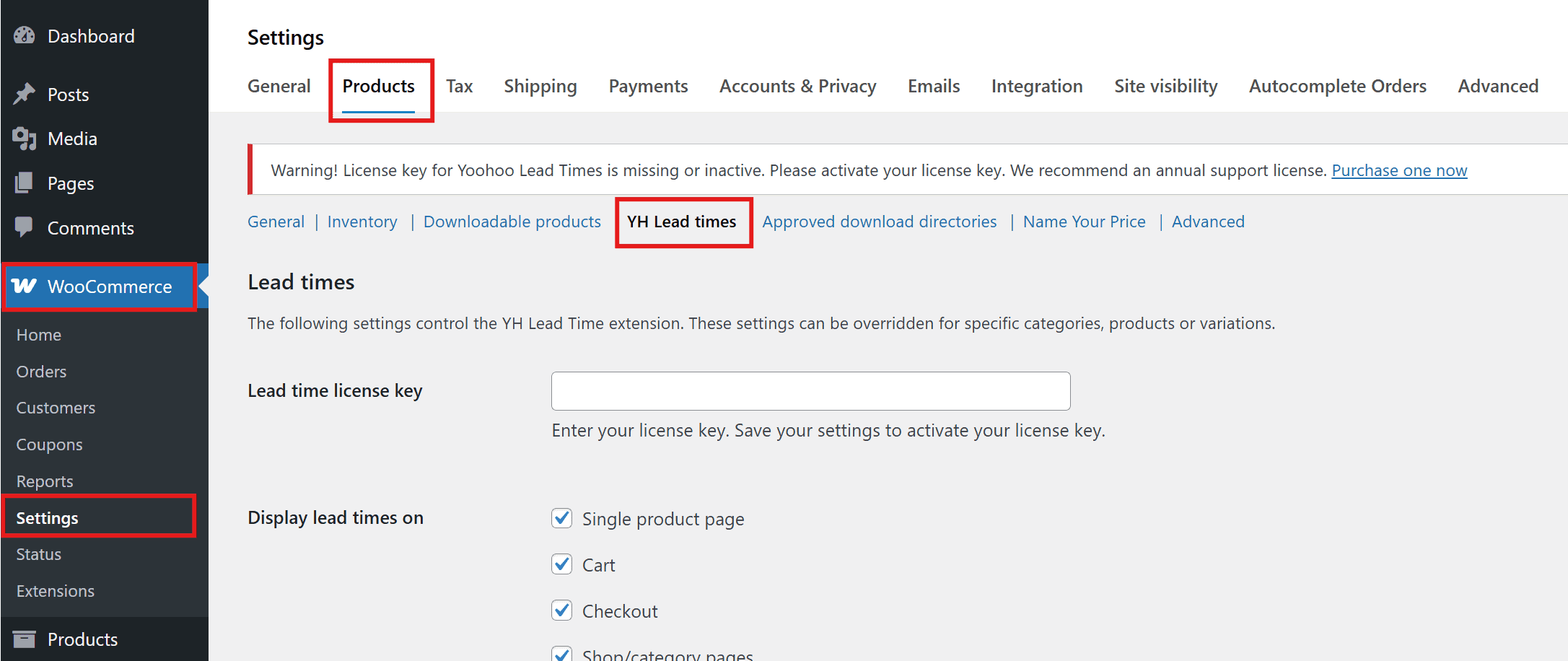 Yoohoo lead times for woocommerce global settings