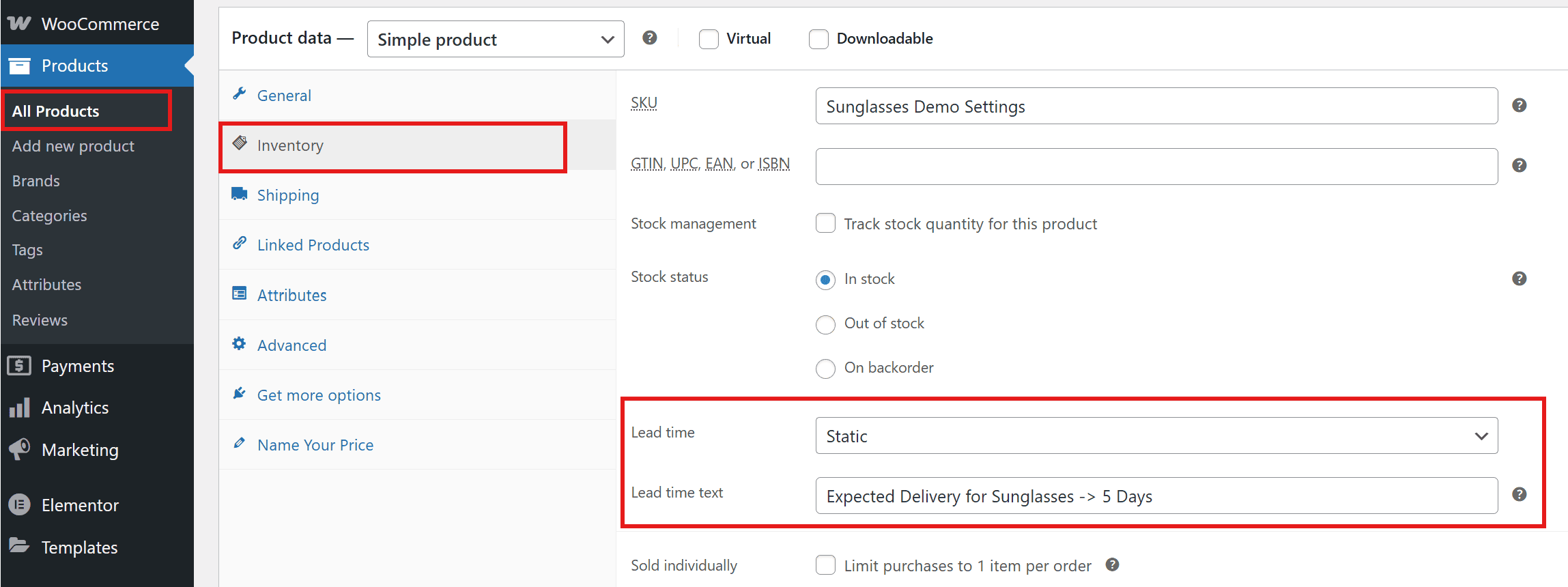 Lead Time fields for individual simple products