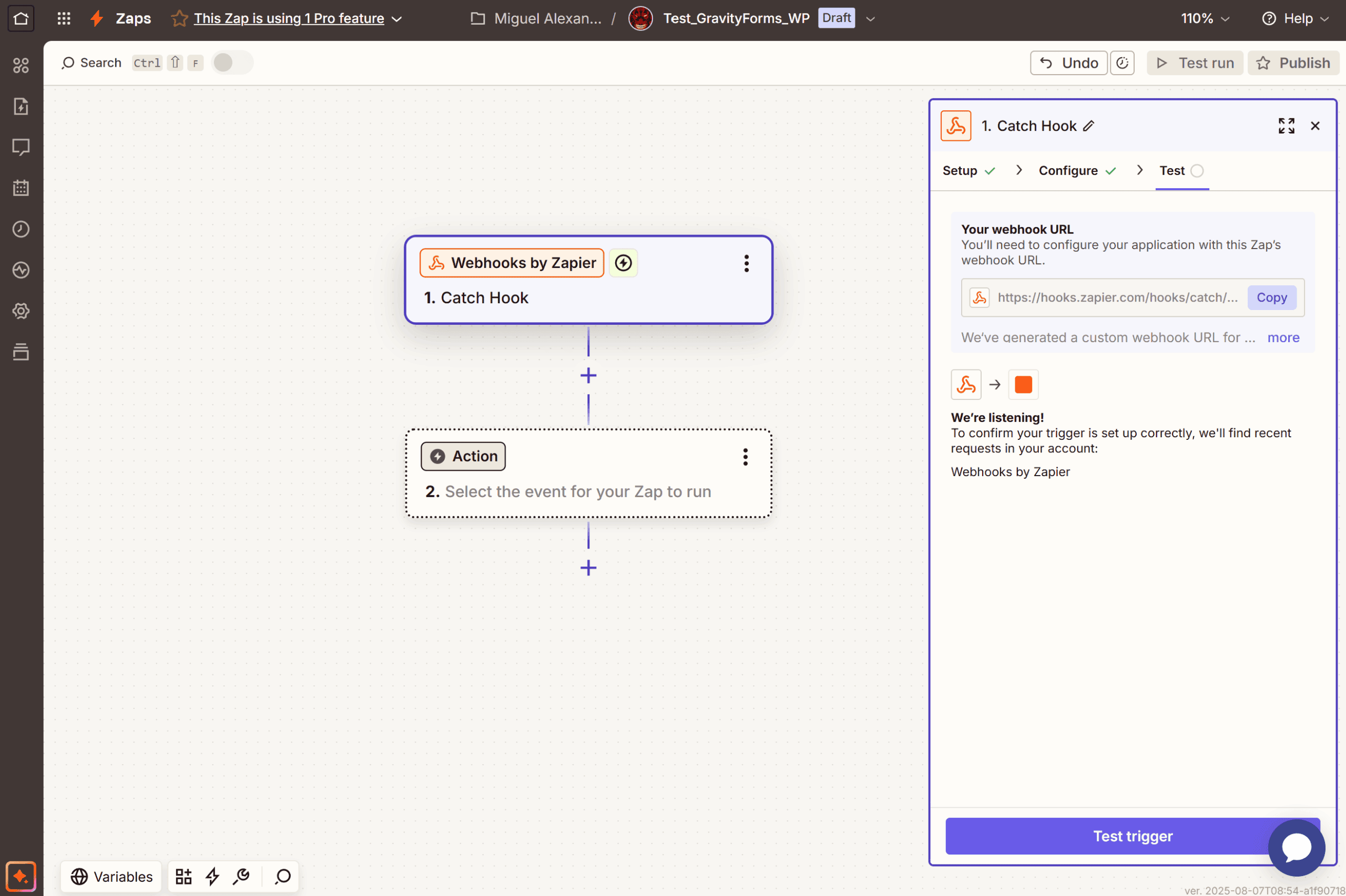 Webhook URL by Zapier for Zap Trigger