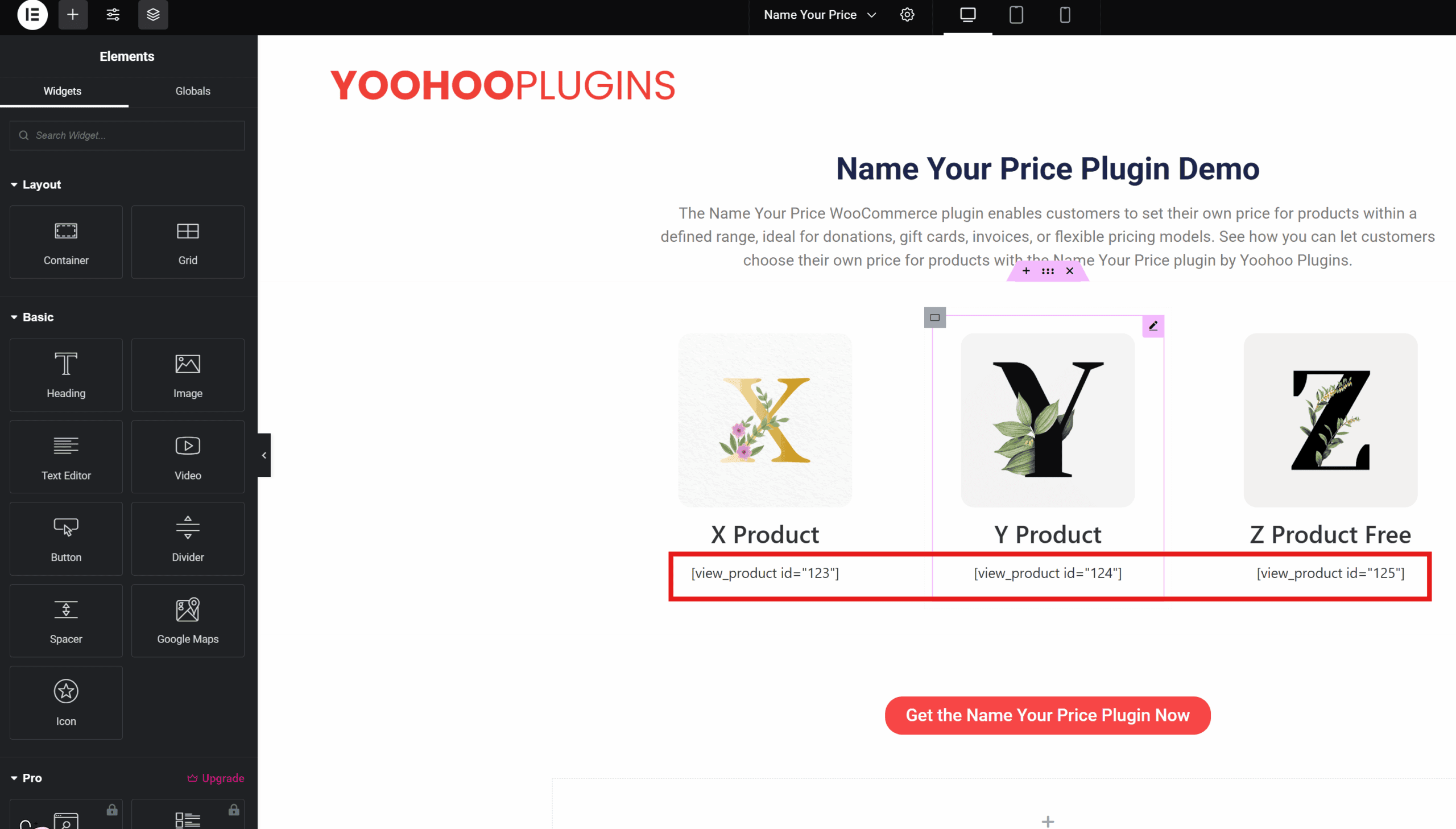 Product shortcode used in elementor