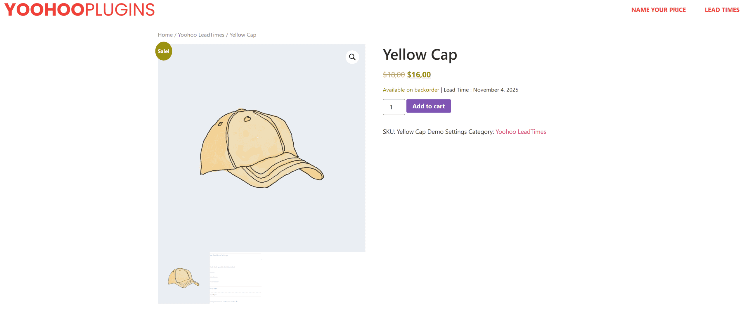 WooCommerce product page showing backorder availability with specific lead time date