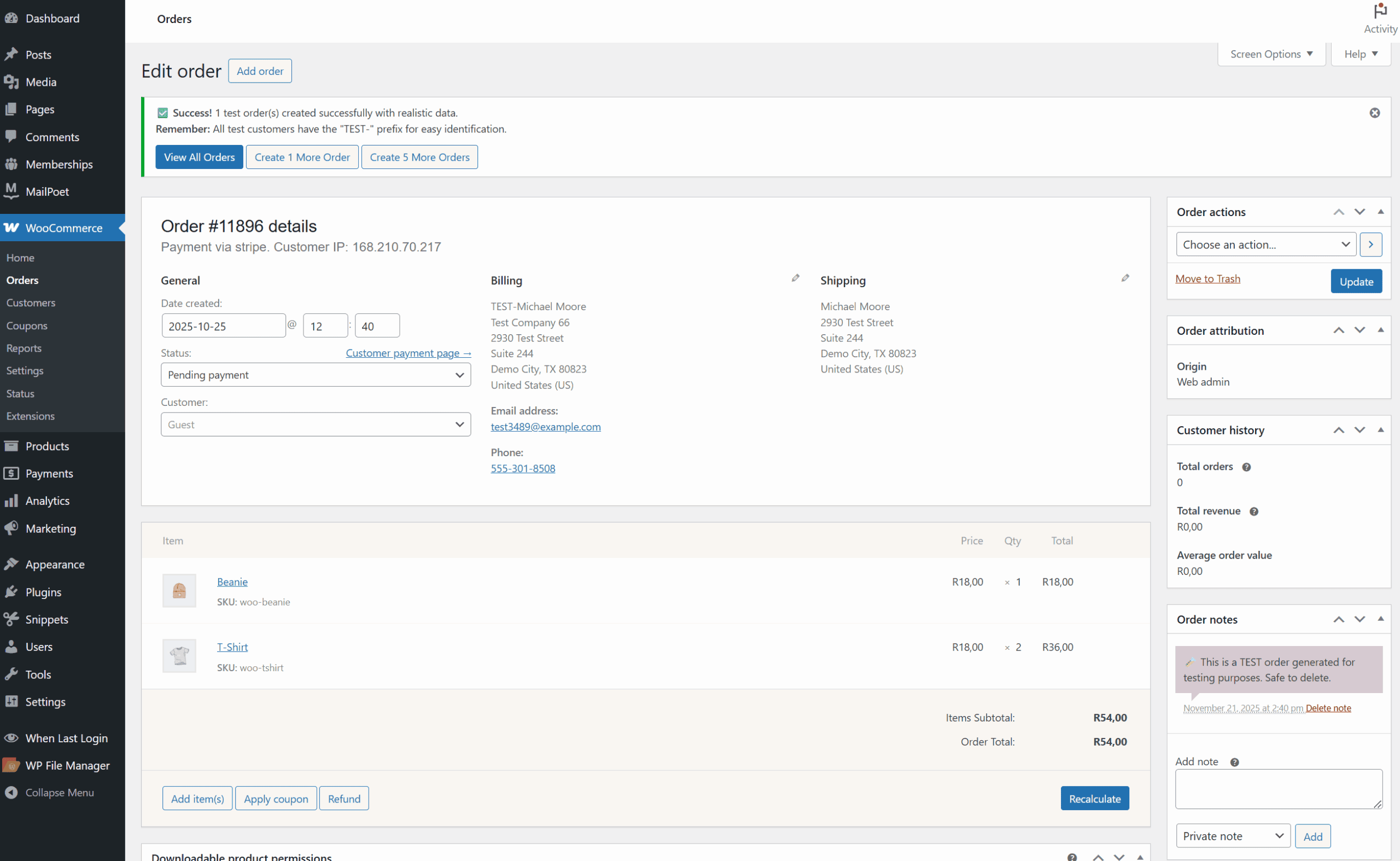 Generated Test order from the snippet code