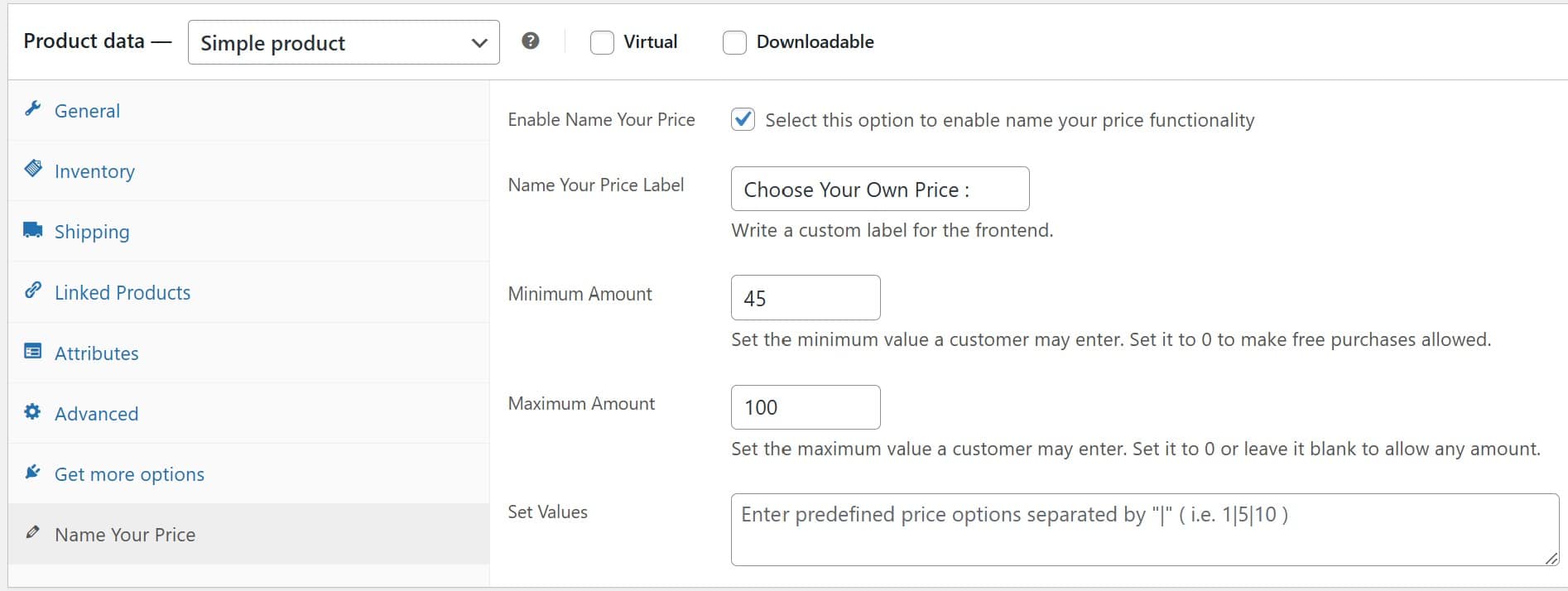 Name Your Price input field on a product page