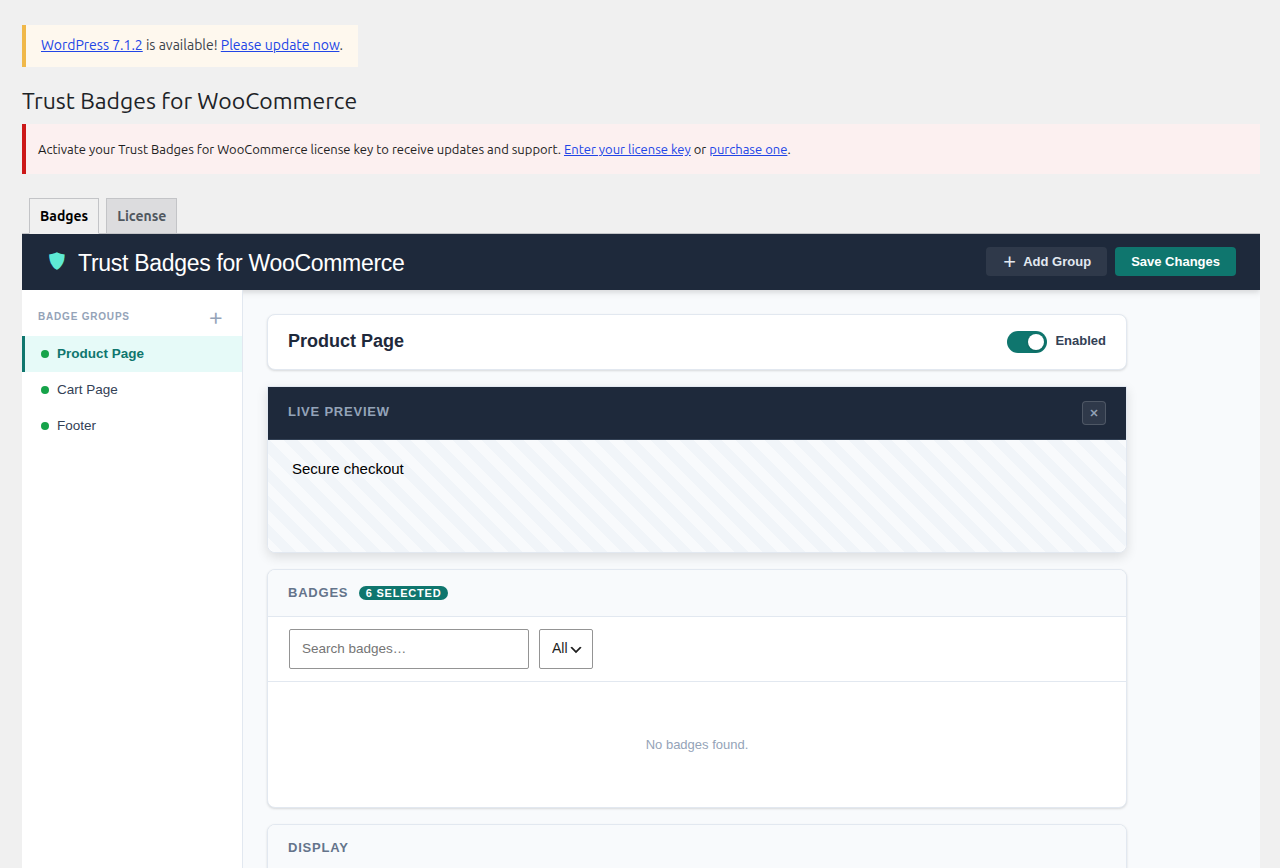 Trust Badges for WooCommerce admin with live preview