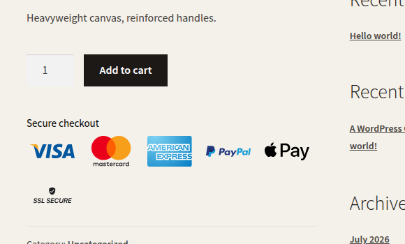Payment trust badges under the WooCommerce add to cart button