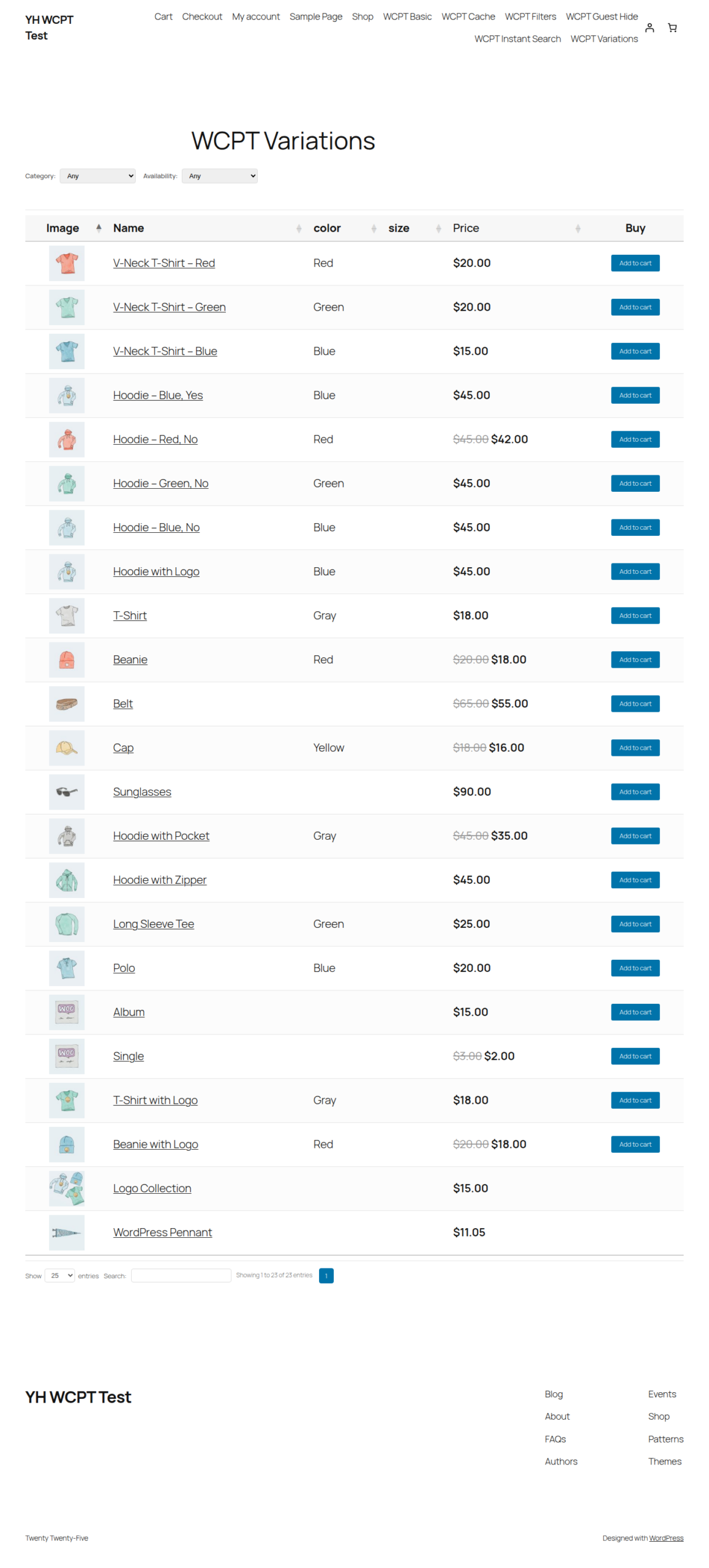 Variable products listed as separate rows in a product table