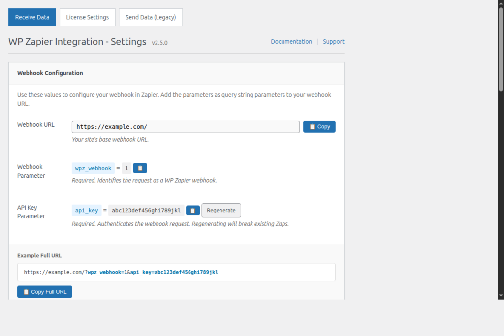 WP Zapier webhook parameters